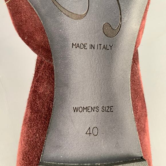 ROGER VIVIER Size 10 Burgundy Silver Buckle Suede Flats - Picture 8 of 8